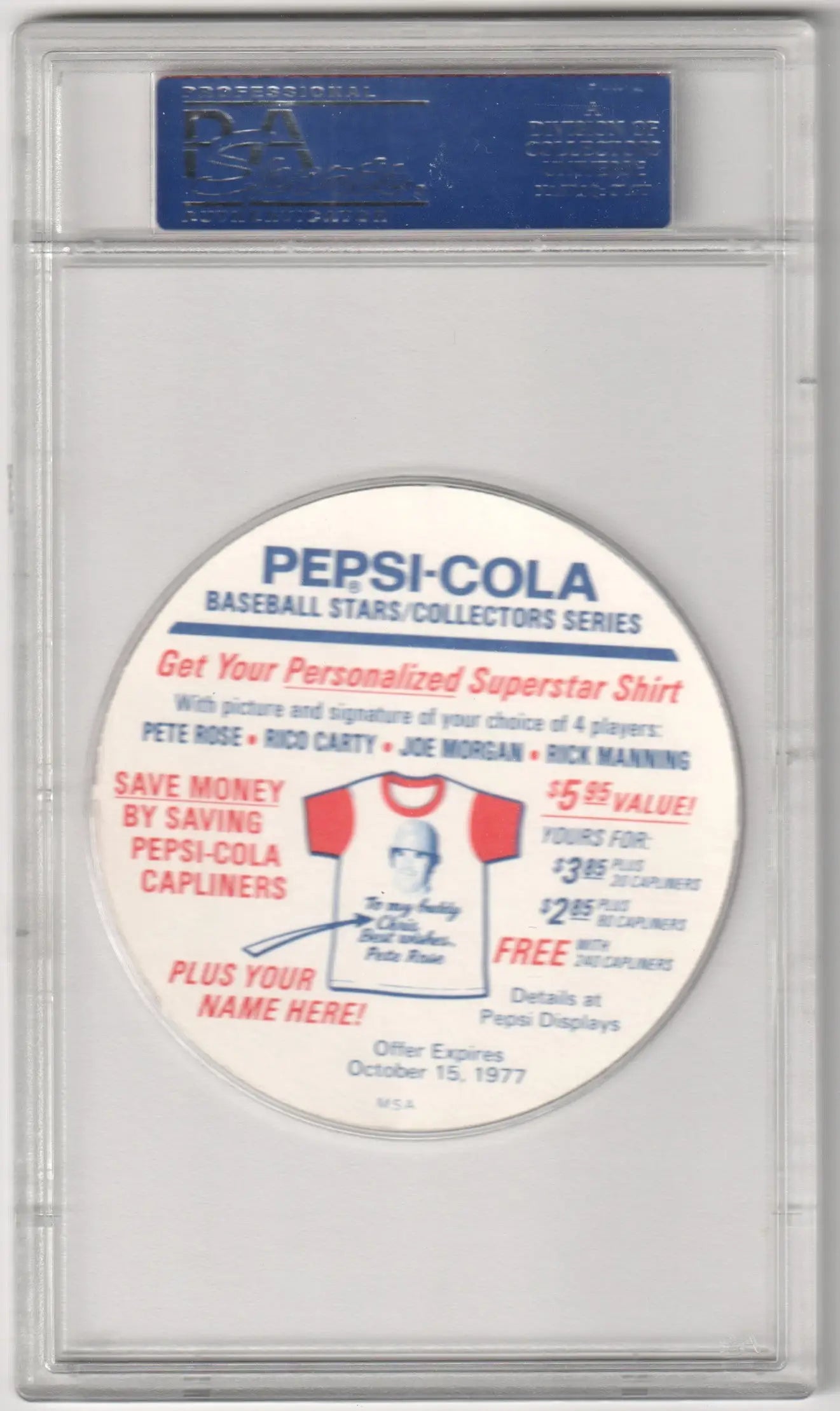 Graded Pepsi-Cola Baseball Stars discs featuring Jim Palmer from the Columbia Hobby series