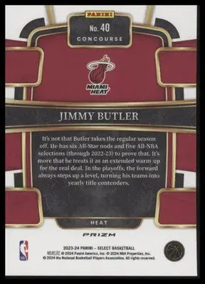 Basketball card back featuring Jimmy Butler from Panini Select Orange Flash Prizms