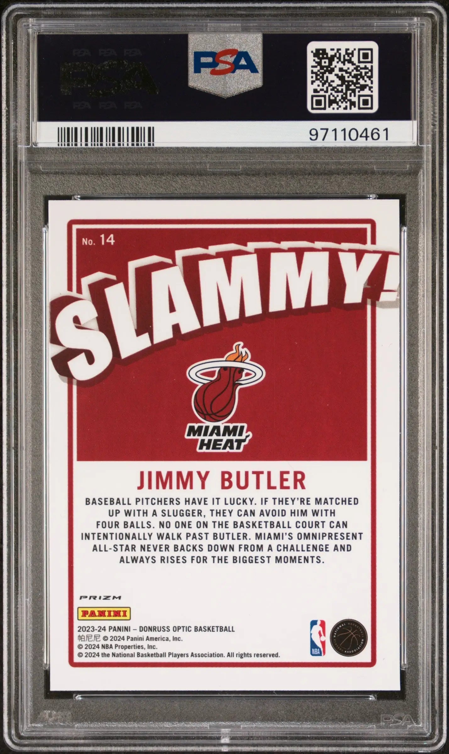 Graded Jimmy Butler basketball card from Donruss Optic Slammy PSA 9 Mint series