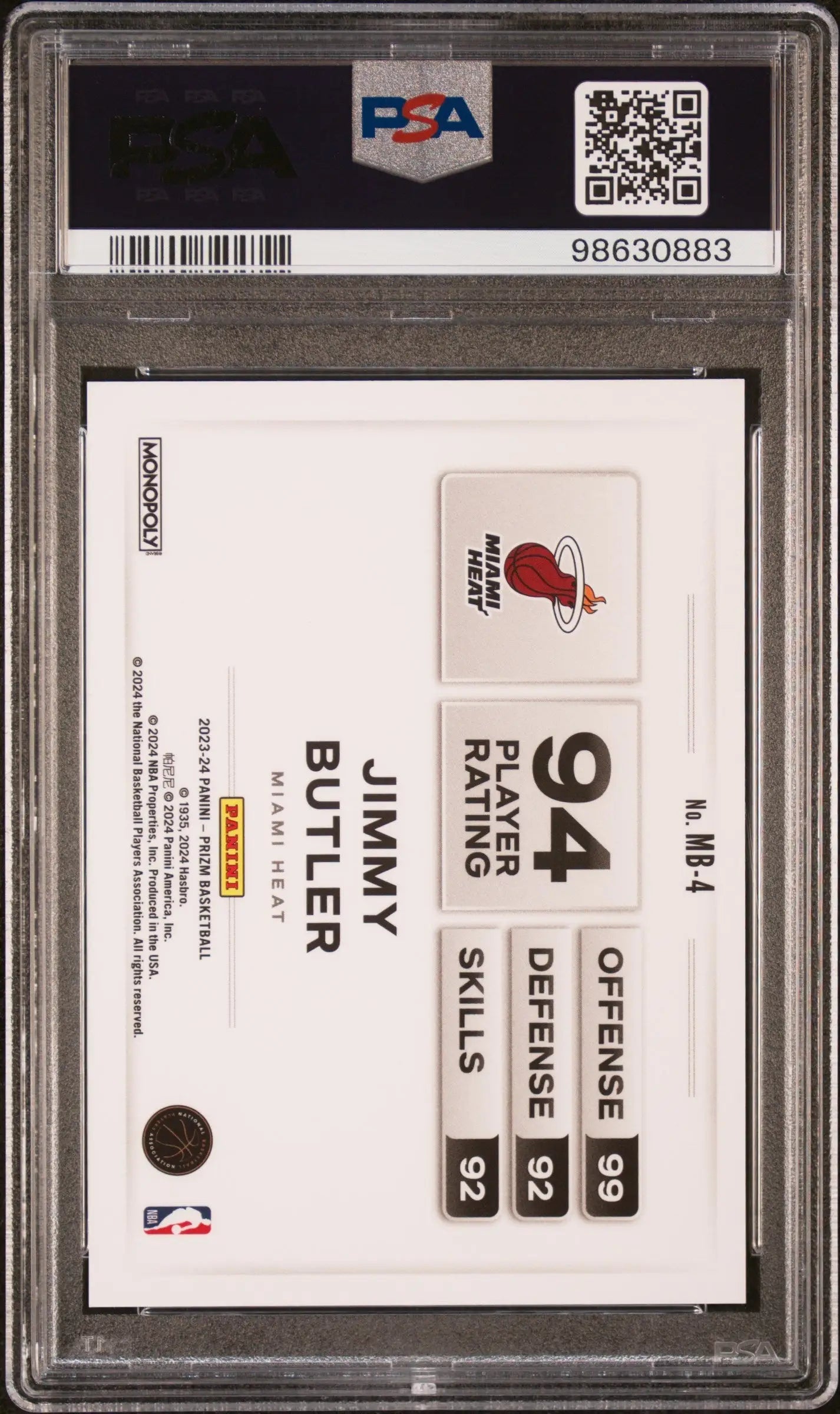 Jimmy Butler 2023 Prizm Monopoly Money Blast trading card in PSA 10 Gem Mint