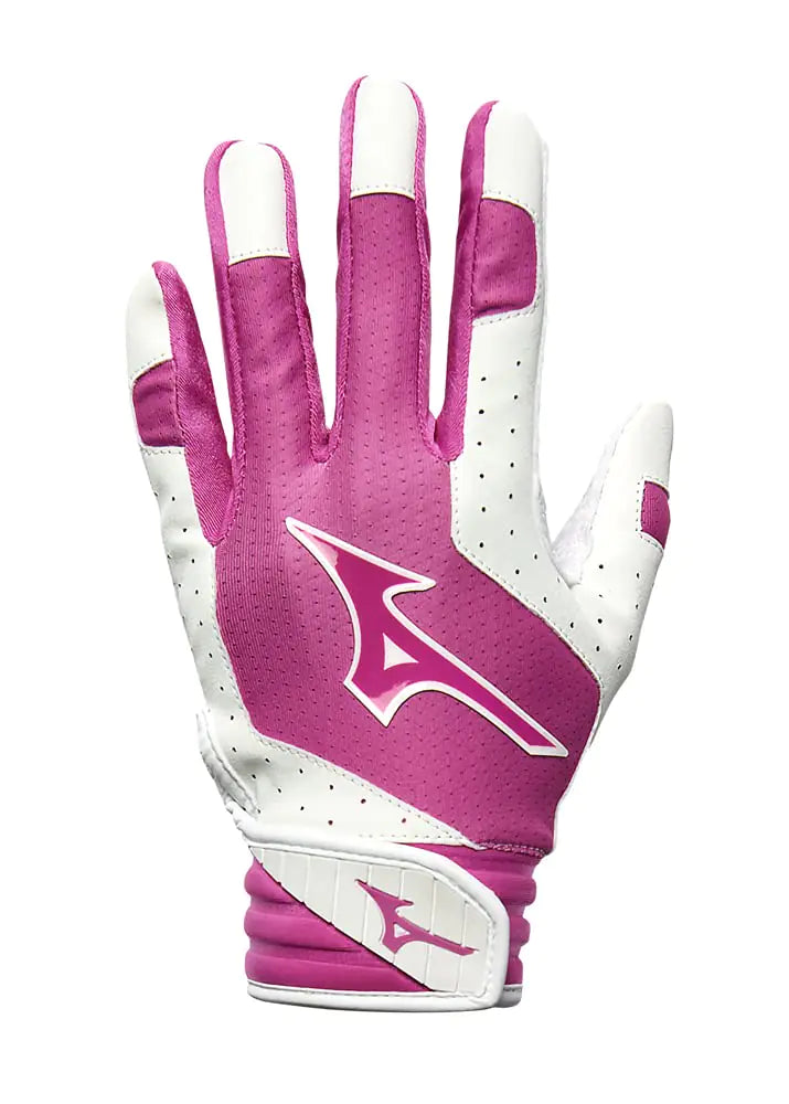 Mizuno Finch Youth Softball Padded Batting Glove White-Pink Large