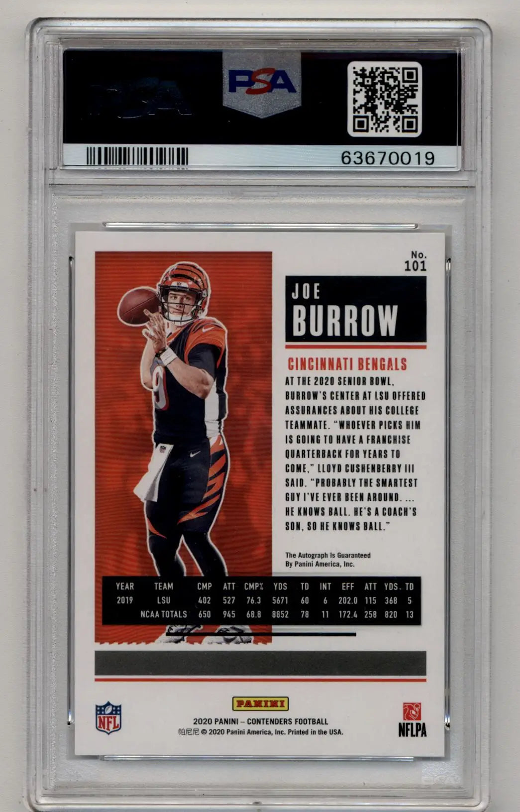 Joe Burrow 2020 Contenders Wild Card Auto #101 PSA 9 Mint Auto 10 - Singles