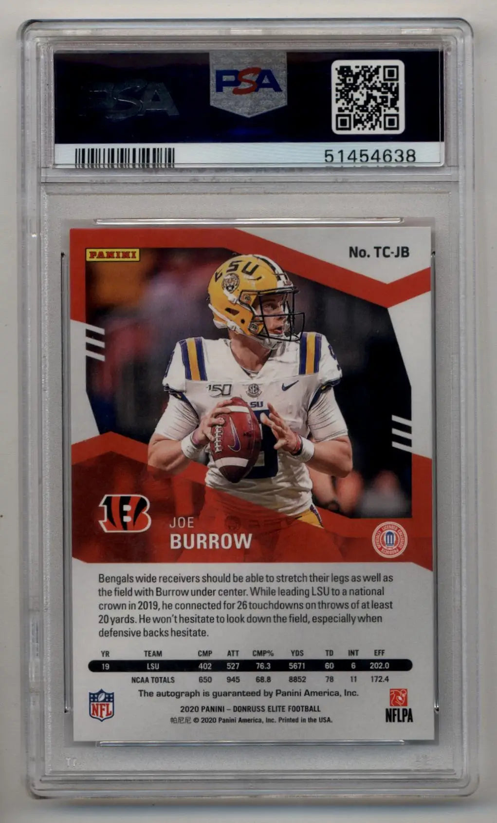Joe Burrow 2020 Donruss Elite Turn of the Century Auto 10/10 PSA 9 Mint - Singles