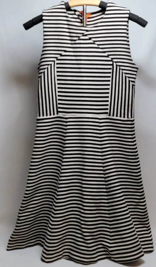 Joe Fresh size XS sleeveless striped dress with criss-cross neckline and vertical panels