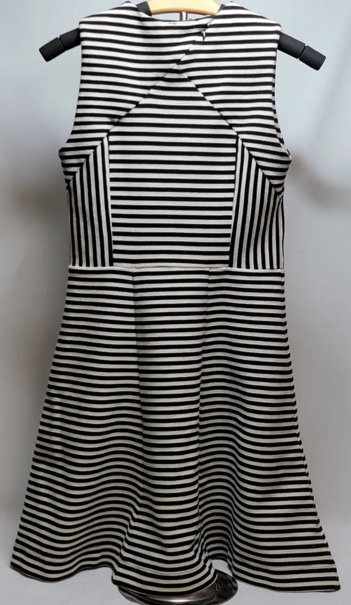 Joe Fresh size XS sleeveless striped dress with black and white flared skirt