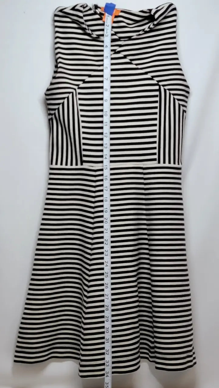 Joe Fresh size XS sleeveless striped dress in black and white with measuring tape