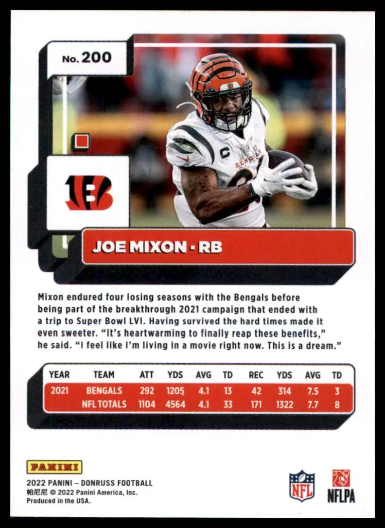 Joe Mixon football card from 2022 Donruss Cincinnati Bengals series