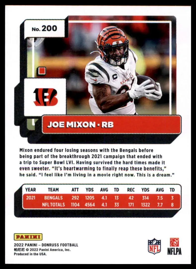 Joe Mixon football card from 2022 Donruss Cincinnati Bengals product