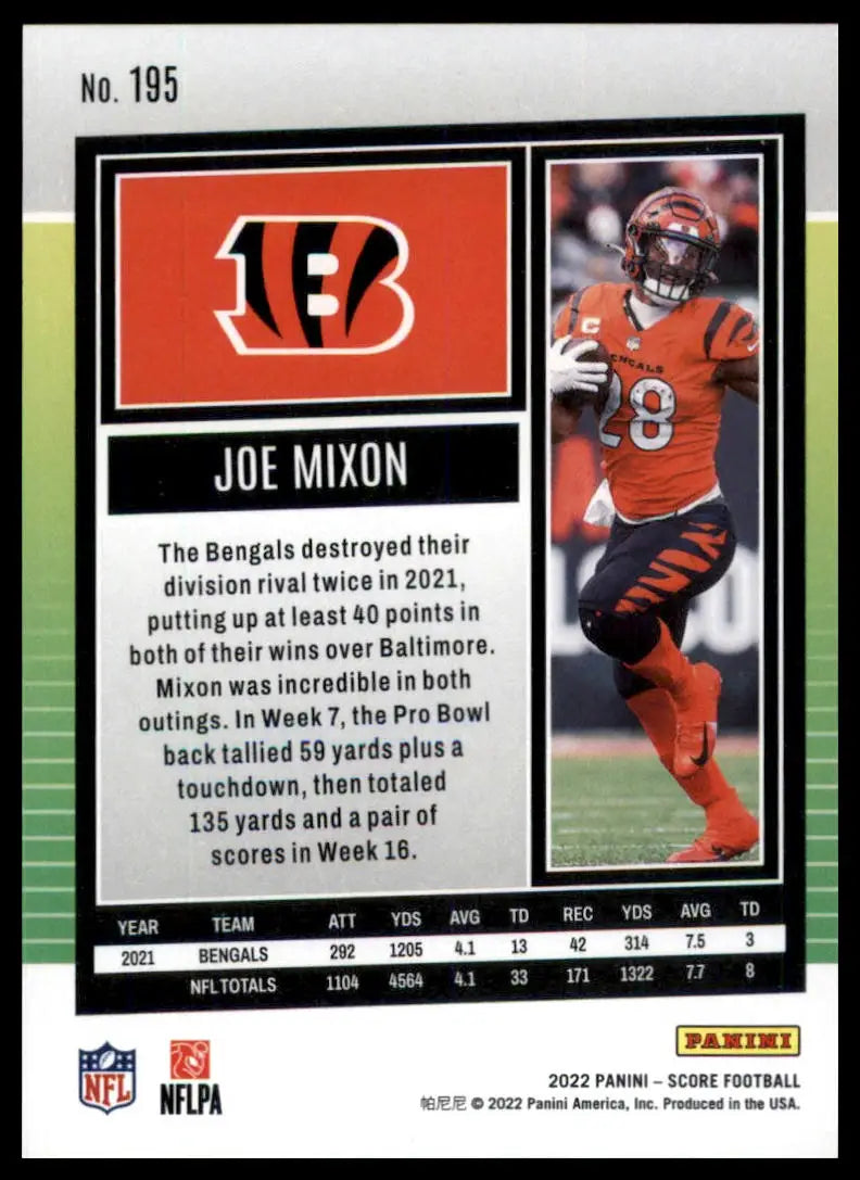 Joe Mixon football card from 2022 Score Cincinnati Bengals collection