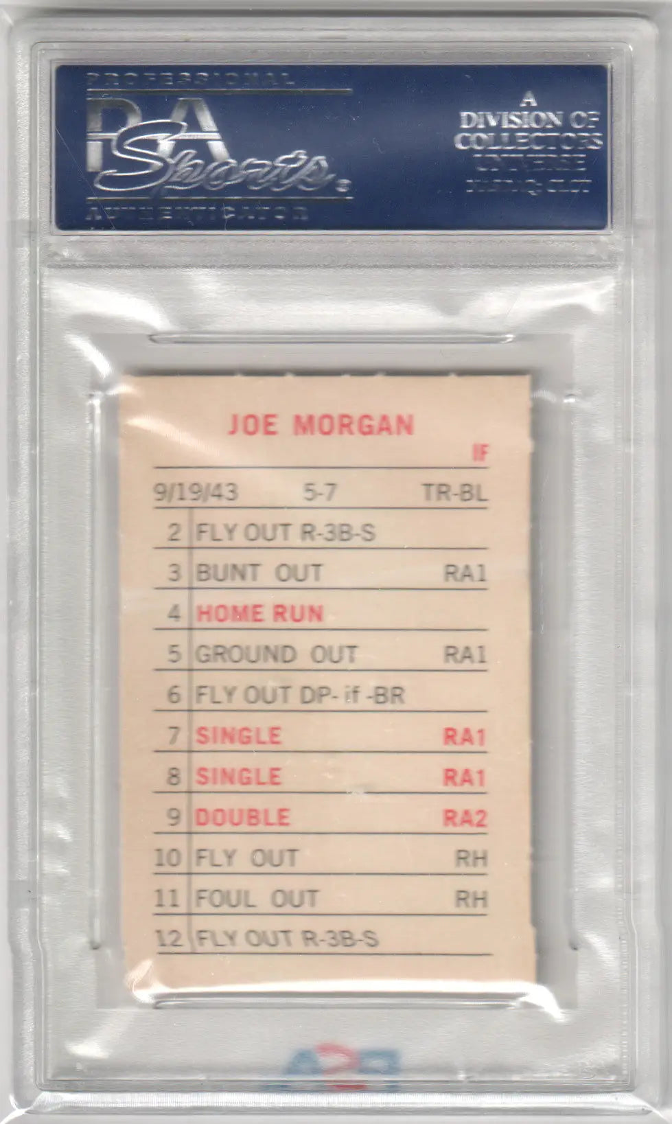 Graded Joe Morgan 1969 Milton Bradley baseball card for Columbia Hobby collection