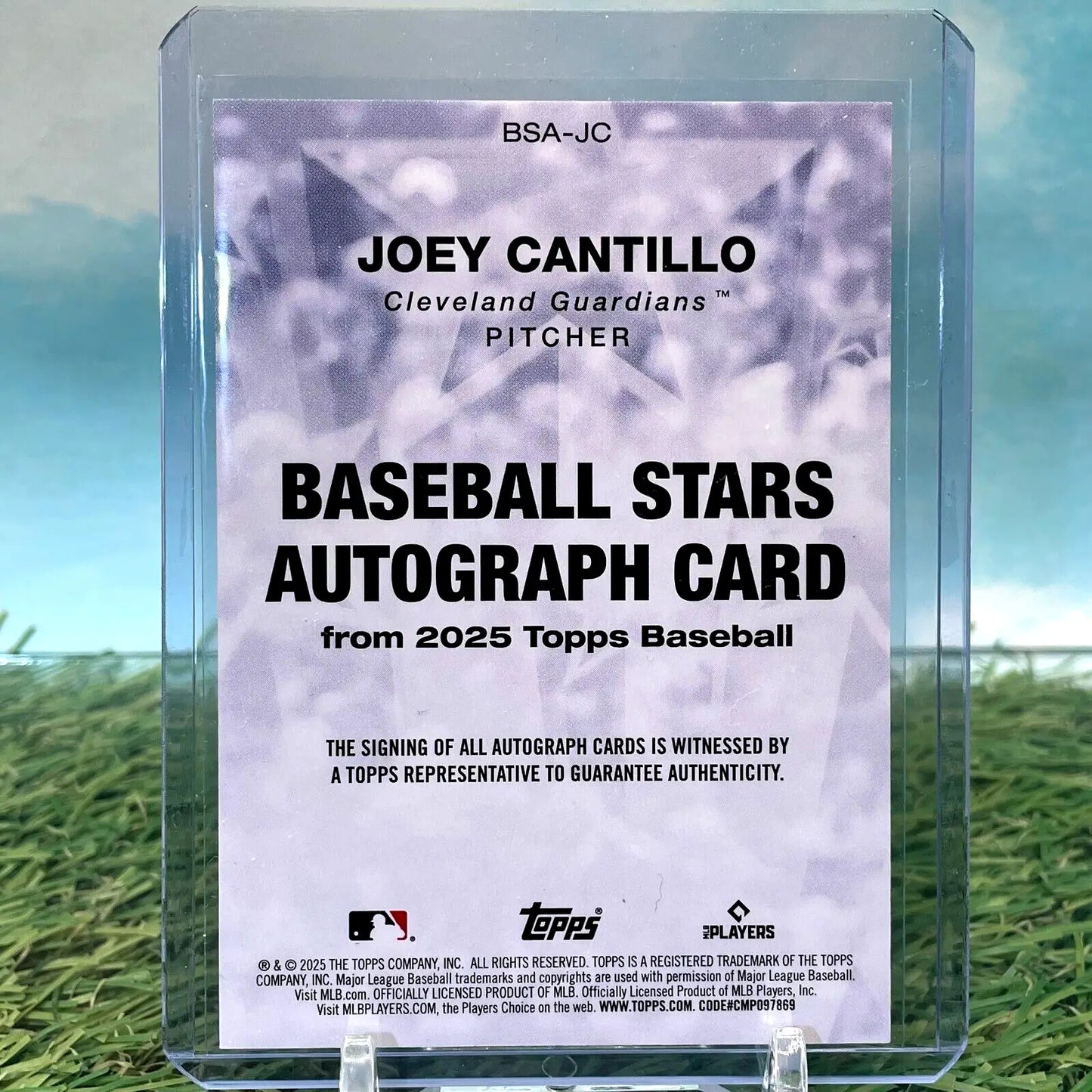 Joey Cantillo baseball stars autograph card from 2025 Topps Series 1 RC Guardians