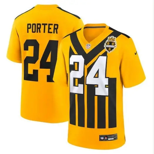 Yellow and black Joey Porter Jr Steelers Nike Jersey with number 24 for Pittsburgh Steelers