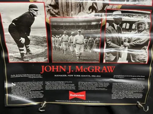 John J. McGraw Baseball Poster for New York Giants Manager 1902-1932 Budweiser Promo