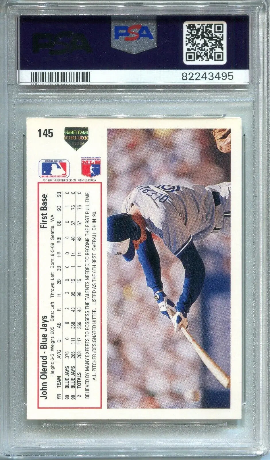 Graded John Olerud trading card from 1991 Upper Deck showcasing autographed excellence