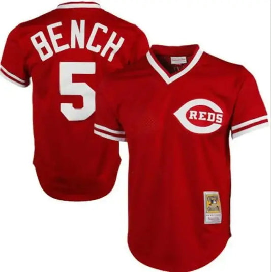 Red Cincinnati Reds Bench baseball jersey from Johnny Bench 1983 Copperstown Collection