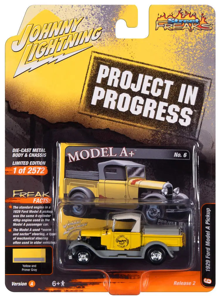 Die-cast model car packaging for Johnny Lightning Street Freaks Ford Model A Pickup Yellow