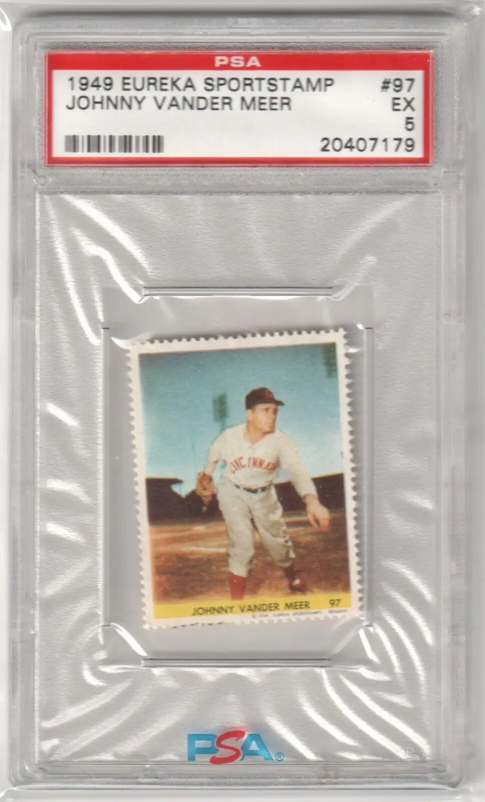 Graded Johnny Vander Meer baseball stamp from Eureka Sportstamp series by Columbia Hobby