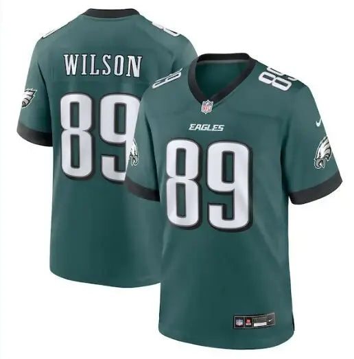 Dark green Johnny Wilson Eagles Nike game jersey with number 89 and WILSON on back
