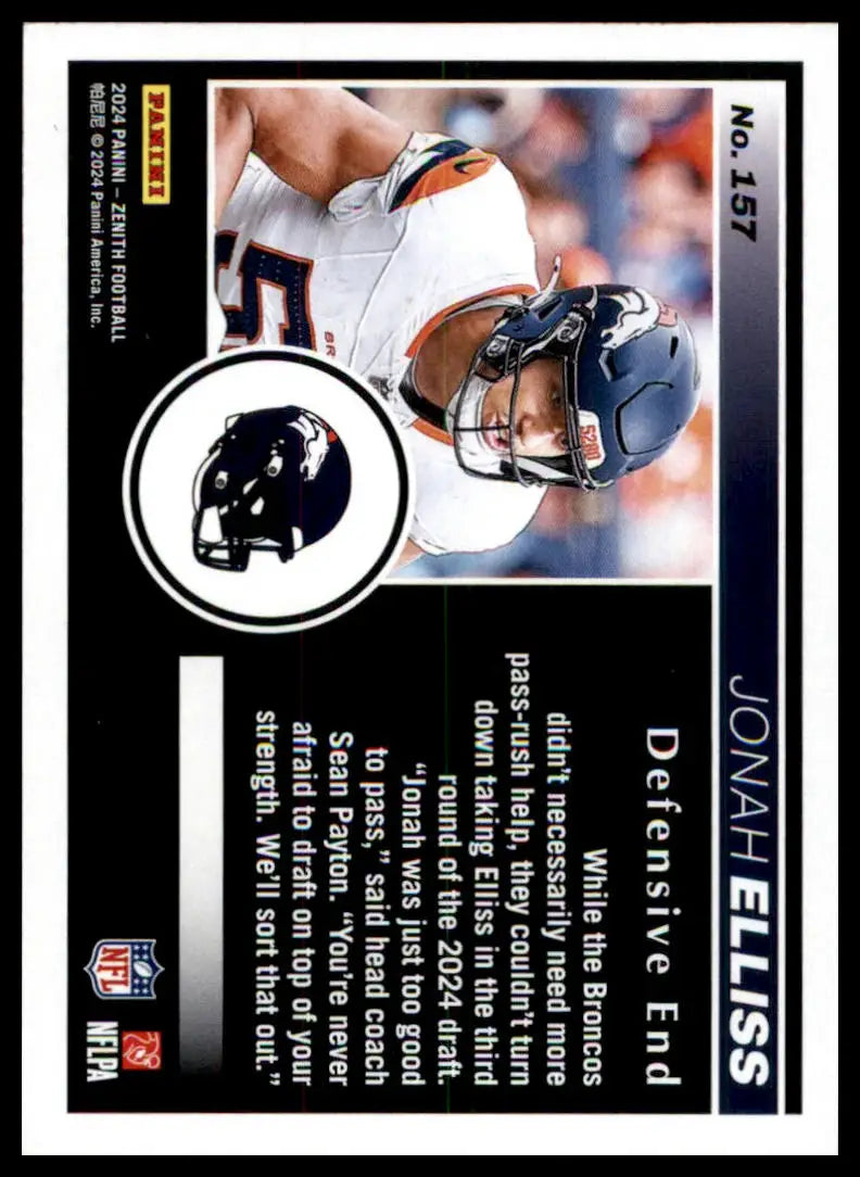 Jonah Elliss football card from Panini Zenith Rookie 2024 Denver Broncos product