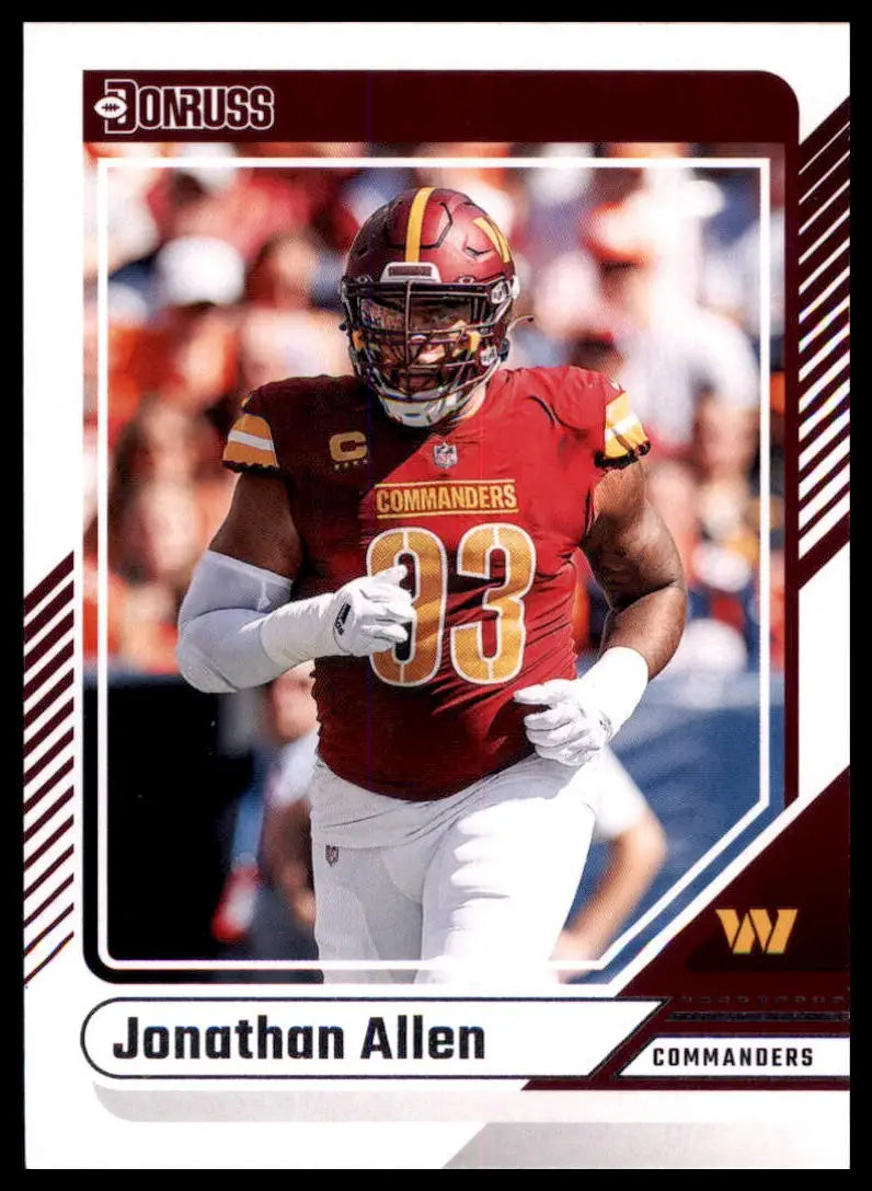 Jonathan Allen football card from 2024 Donruss Washington Commanders series