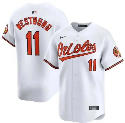 White Jordan Westburg Baltimore Orioles Nike Home Limited Player Jersey on display
