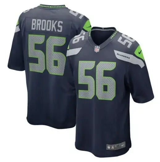 Dark blue Seattle Seahawks Jordyn Brooks Nike Game Jersey with number 56 and BROOKS on back
