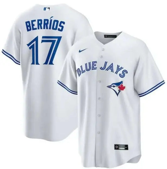 White Toronto Blue Jays Nike Home Replica Player Jersey with blue trim and lettering