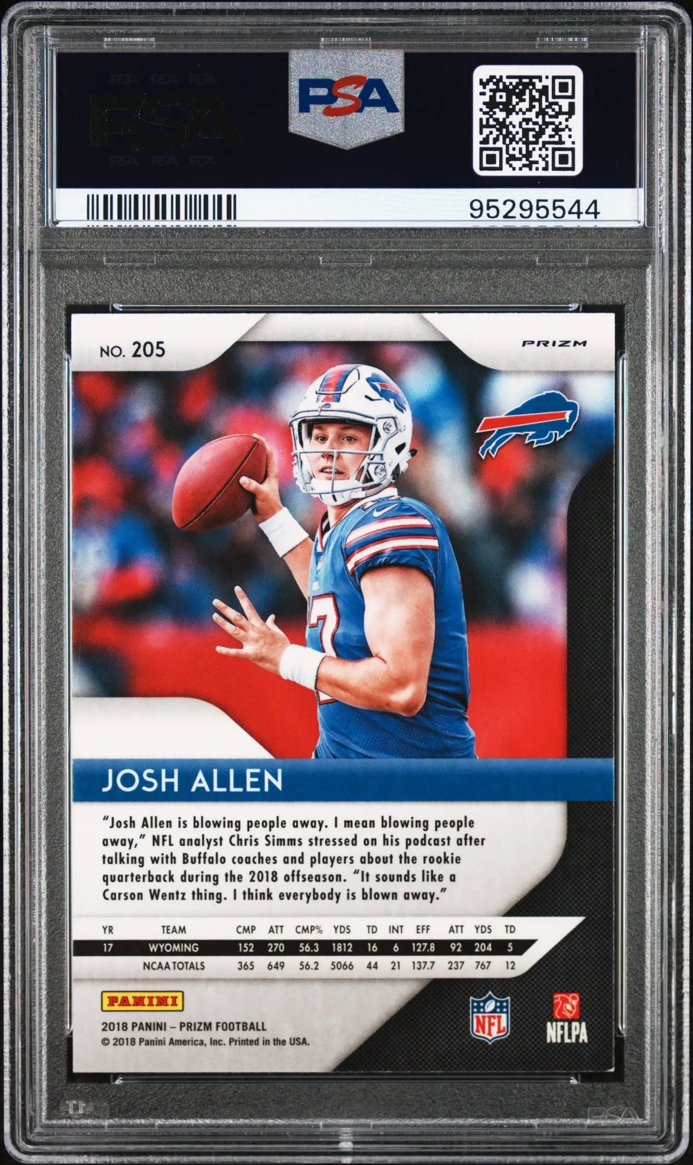 PSA-graded Josh Allen 2018 Panini Prizm Rookie Red White Blue card showcasing quarterback