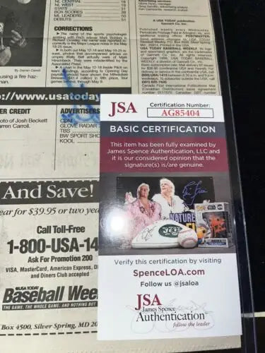 JSA authentication card for Josh Beckett Signed High School Baseball Magazine