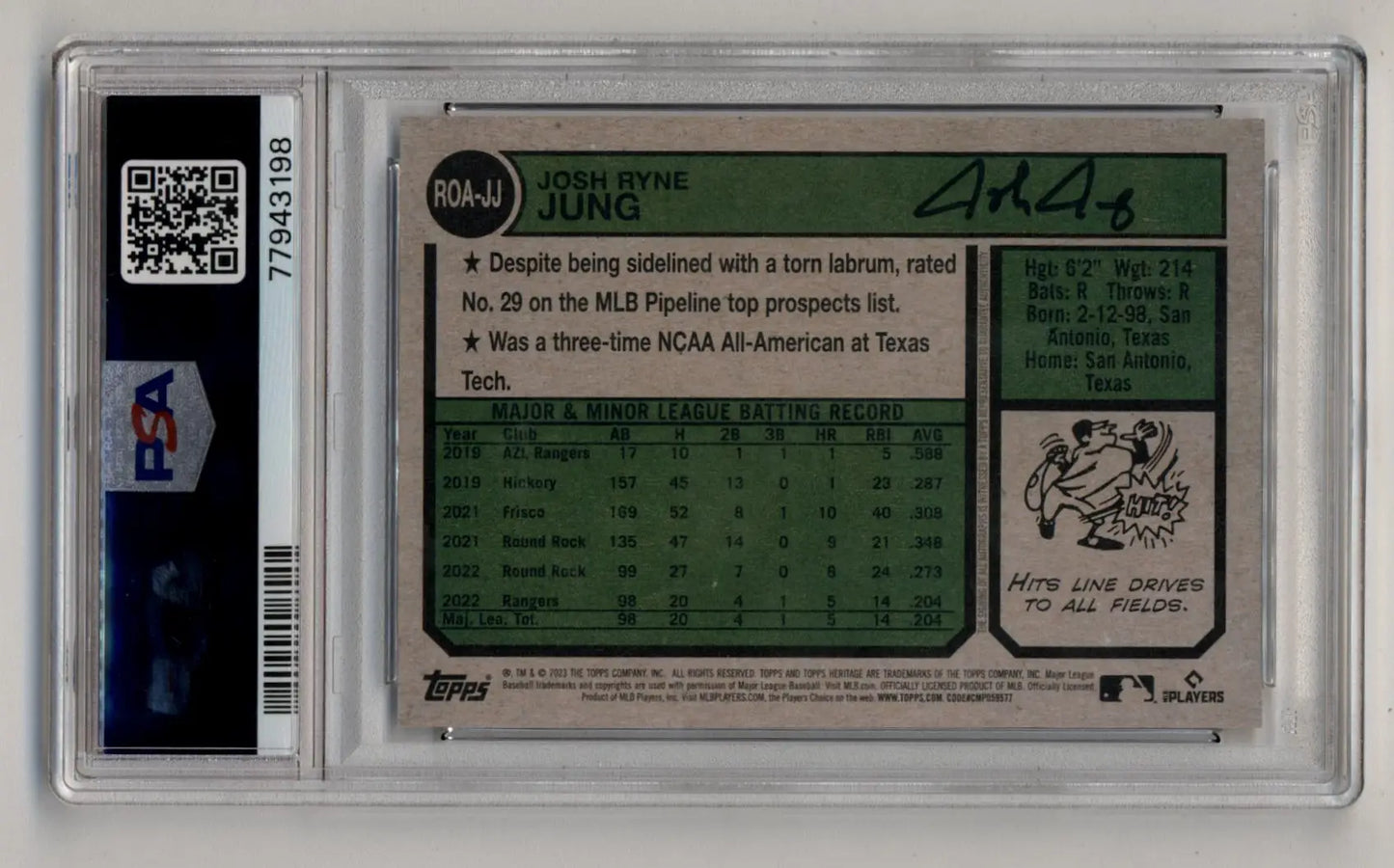 Graded Josh Rhyne Jung baseball card from Topps Heritage Real One Auto PSA 10