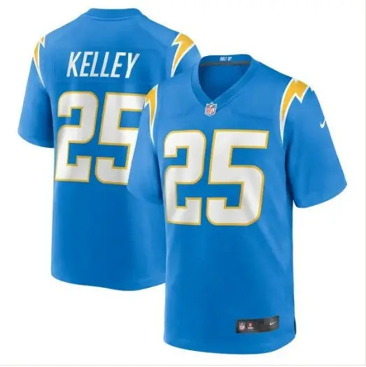 Light blue Joshua Kelley Los Angeles Chargers Nike Game Jersey with 25 on front and back