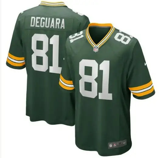 Green Bay Packers Josiah Deguara Nike green game jersey displayed for sale