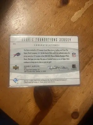 Trading card from JP Losman Upper Deck Foundations 2004 Rookie Foundations set