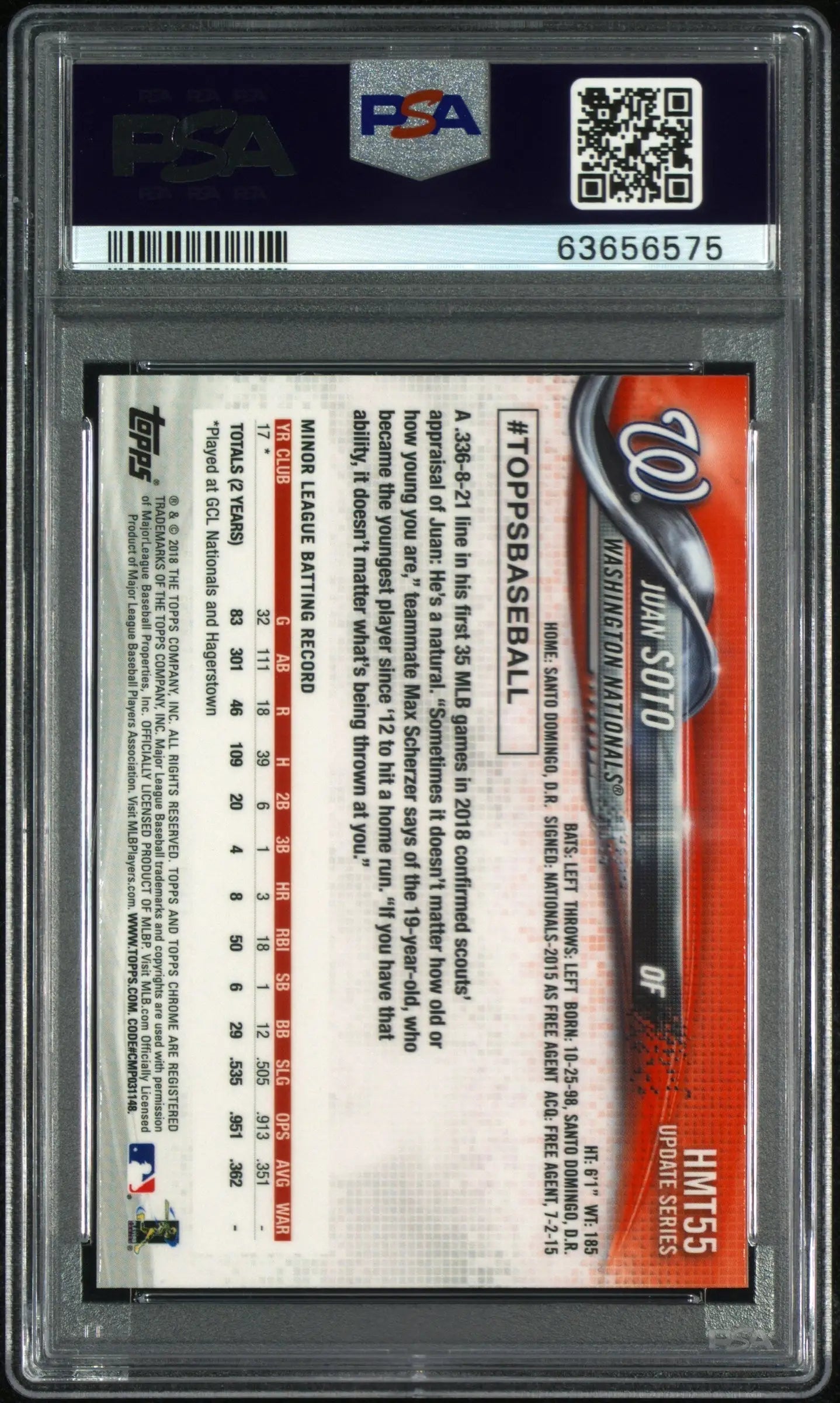 Juan Soto 2018 Topps Chrome Gem Mint baseball card in PSA 10 condition