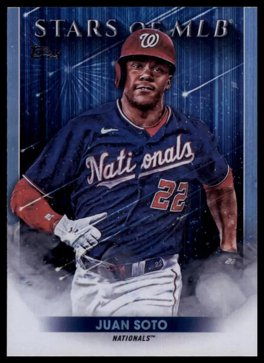 Juan Soto baseball card from 2022 Topps Stars of MLB featuring Washington Nationals