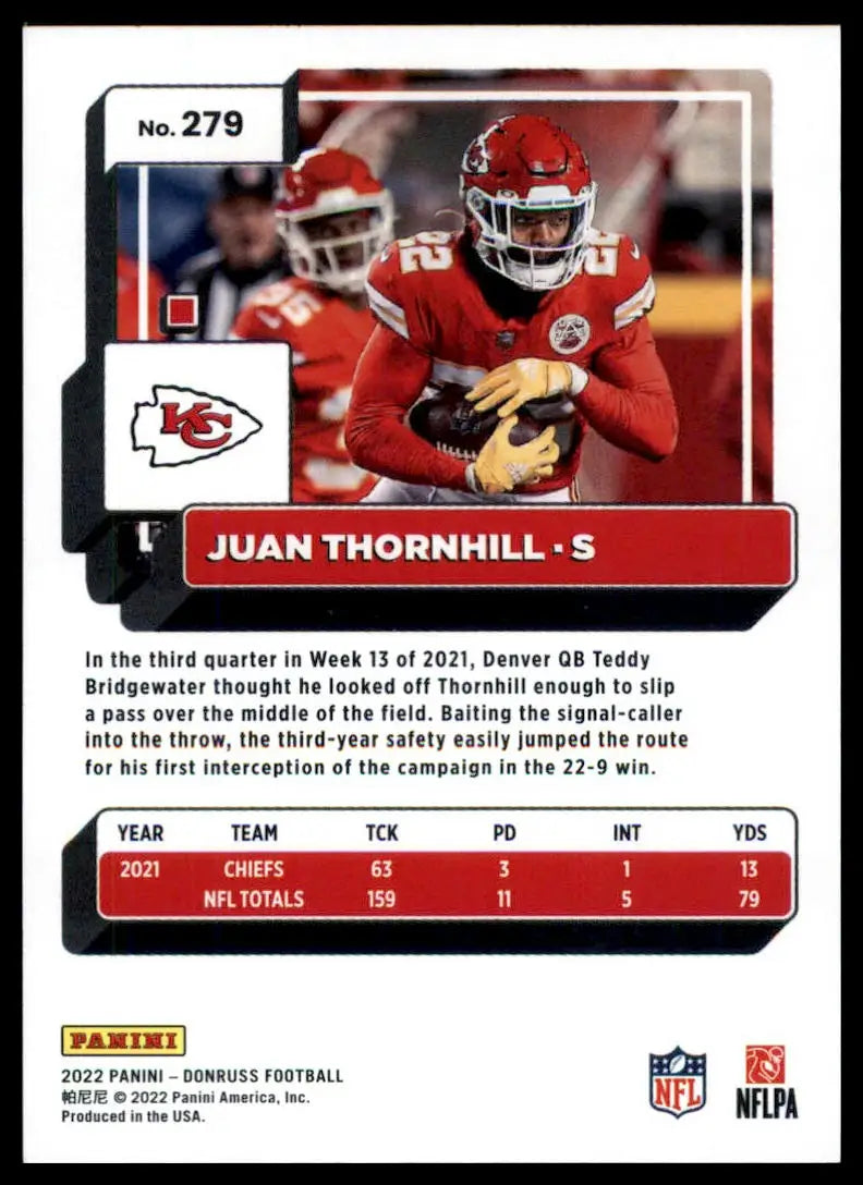 Juan Thornhill football card from 2022 Donruss Kansas City Chiefs collection