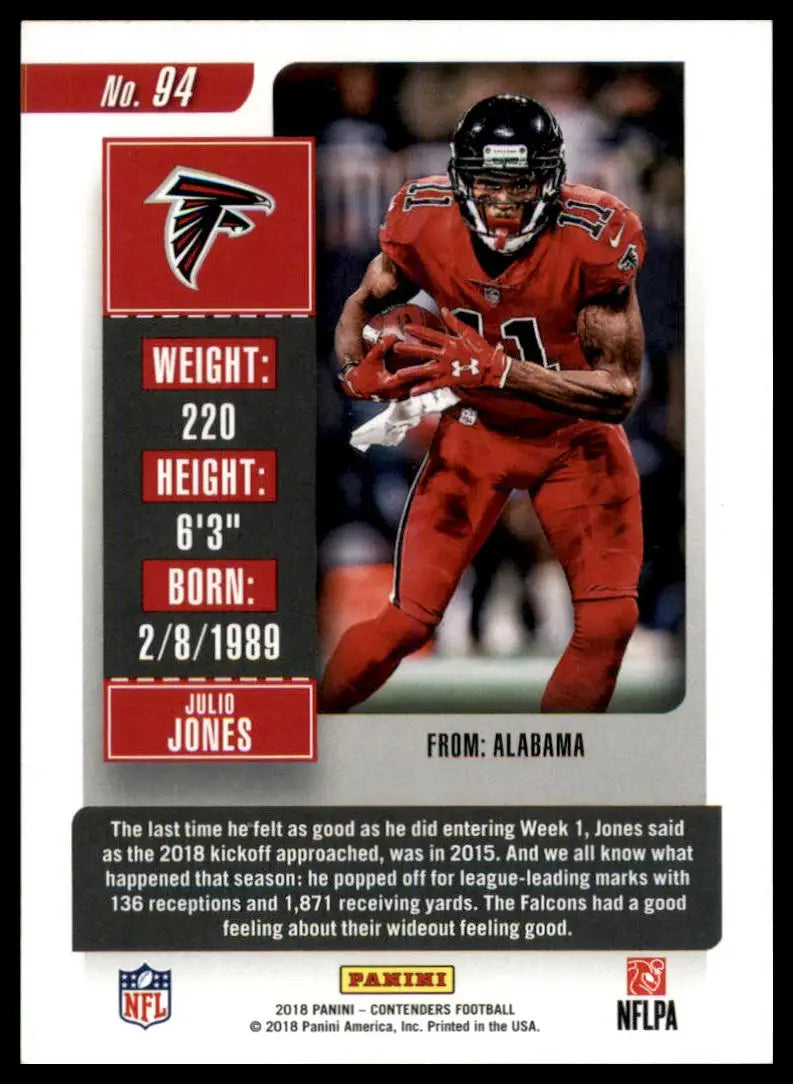 Julio Jones football card from Panini Contenders 2018 Atlanta Falcons collection
