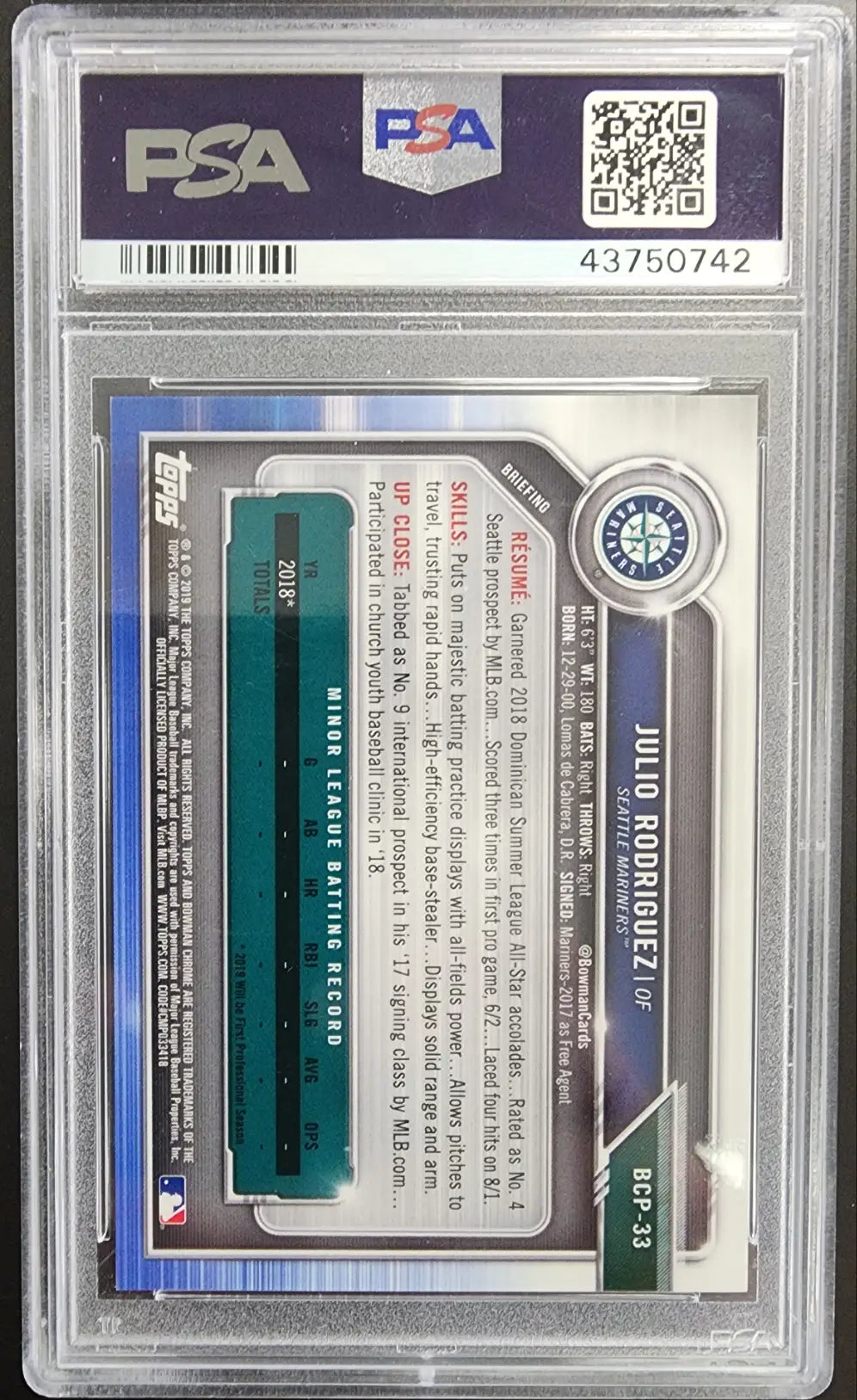 Graded Julio Rodriguez 2019 Bowman Chrome Mega Box Green card PSA 10 Gem Mint