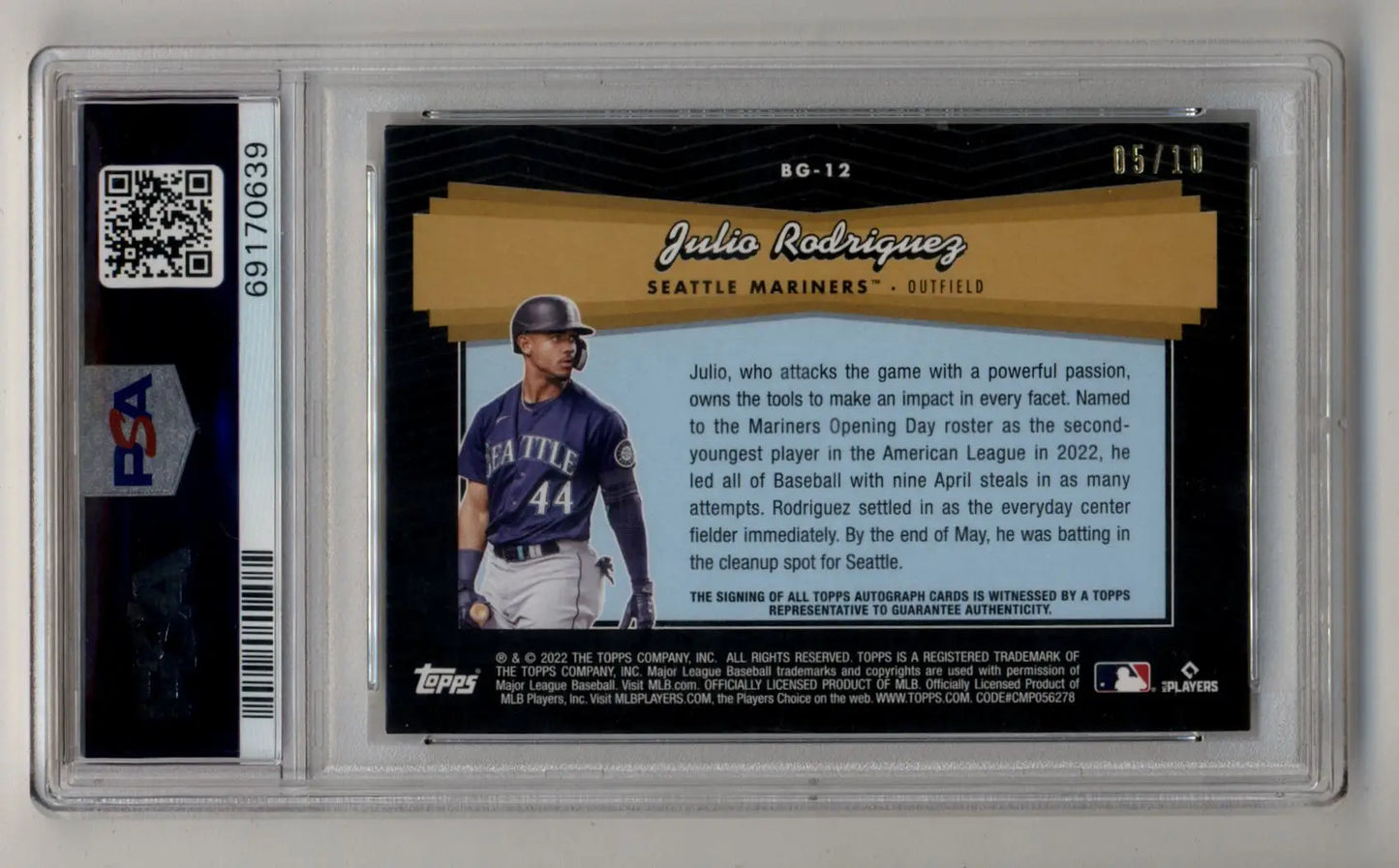 Graded Julio Rodriguez 2022 Topps Update Black Gold Auto trading card PSA 9 Mint