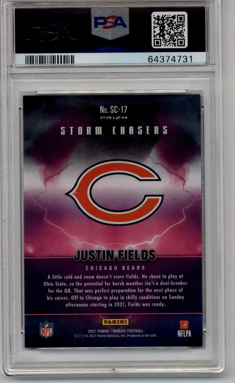 Justin Fields 2021 Mosaic Storm Chasers #SC17 football card in protective case