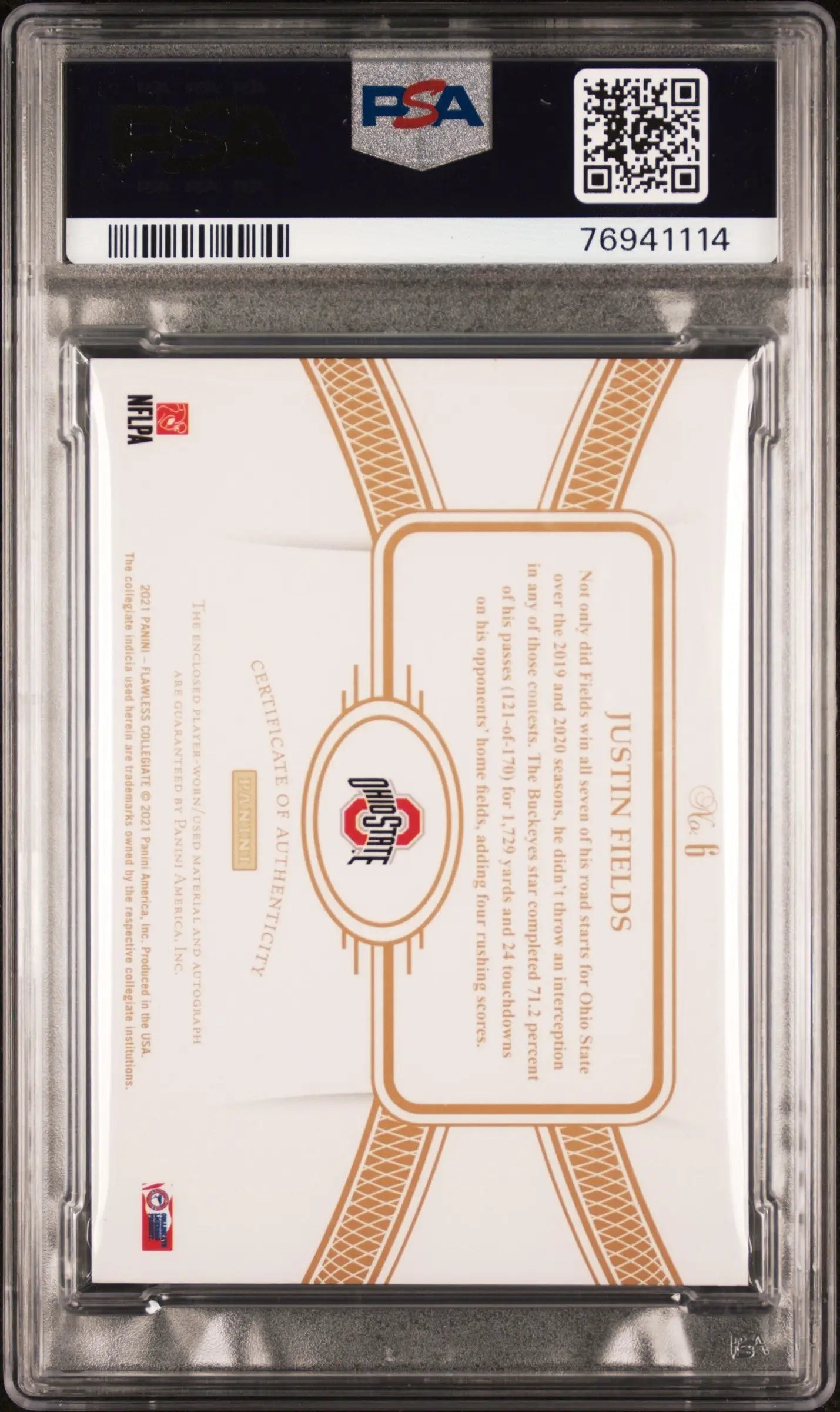 Justin Fields 2021 Panini Flawless Collegiate Gold Patch Auto #1/10 PSA 8 Auto 10 - Singles