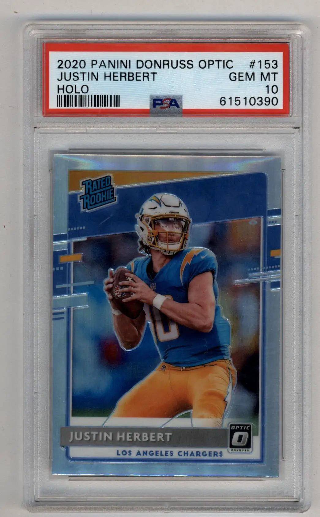 Justin Herbert 2020 Optic Holo football card PSA 10 Gem Mint featuring holo design