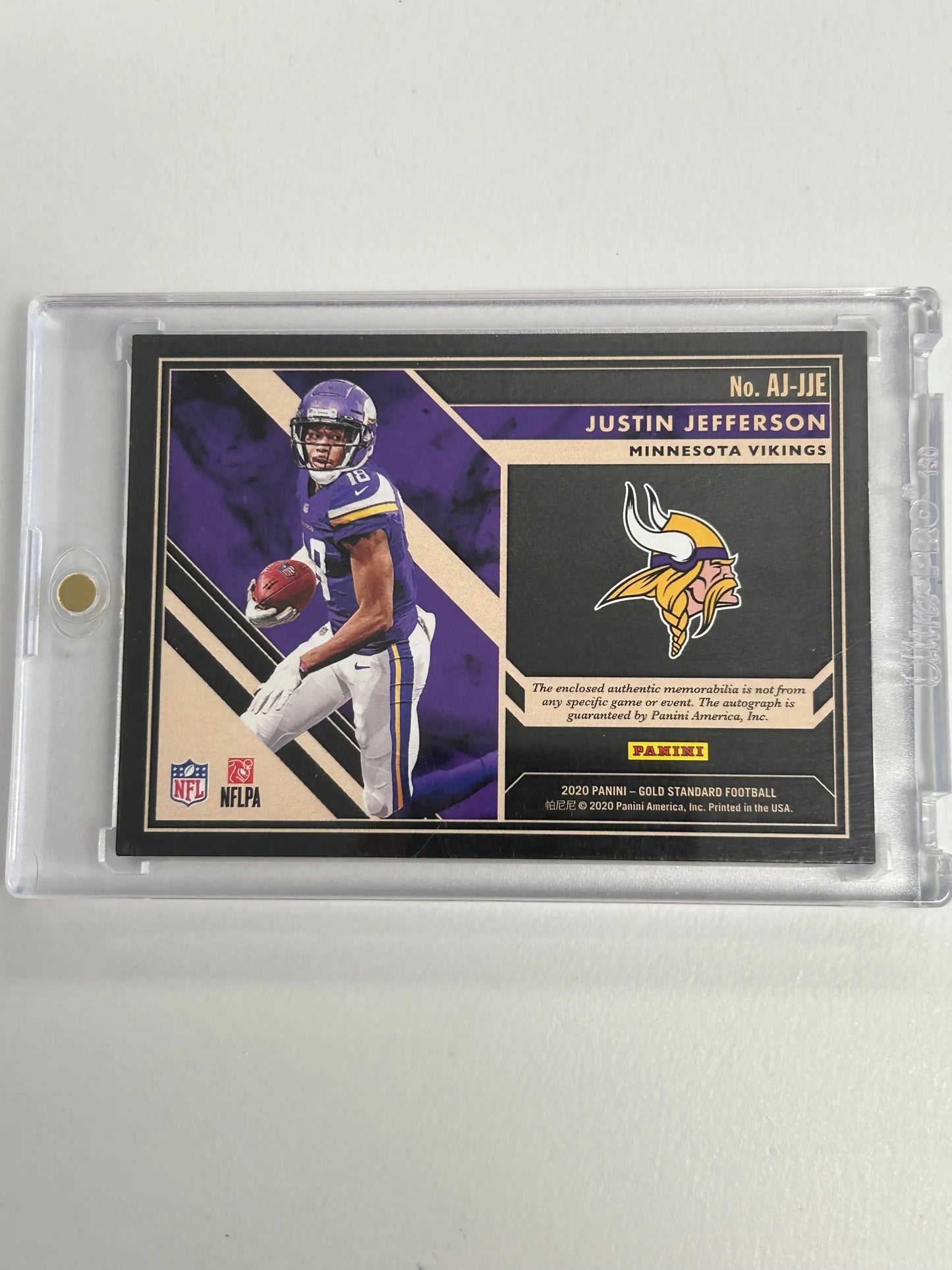 Justin Jefferson 2020 Panini Gold Standard Auto Jersey card featuring Minnesota Vikings player