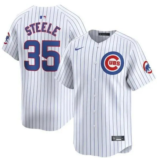 White pinstriped Justin Steele Chicago Cubs Nike Home Limited Player Jersey