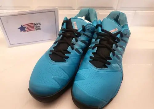 Pair of blue K Swiss Ultrashot aqua blue tennis shoes in box size 13