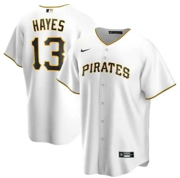 White KeBryan Hayes Pittsburgh Pirates Nike Home Replica Jersey displayed