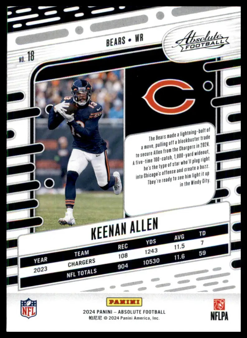 Keenan Allen football card from Panini Absolute 2024 Chicago Bears collection