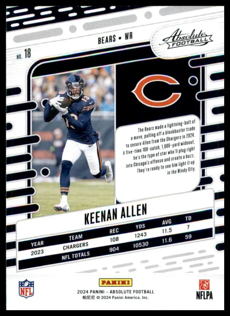 Football card featuring Keenan Allen from 2024 Panini Absolute Retail product