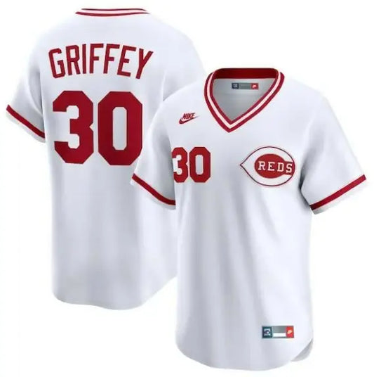 White Cincinnati Reds baseball jersey from the Ken Griffey Nike Throwback Cooperstown Collection