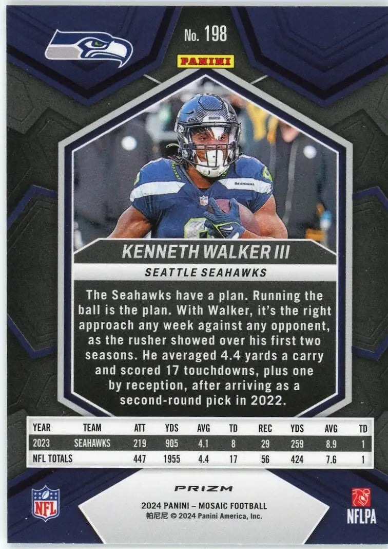 Kenneth Walker III 2024 Panini Mosaic Green Card Seahawks football card